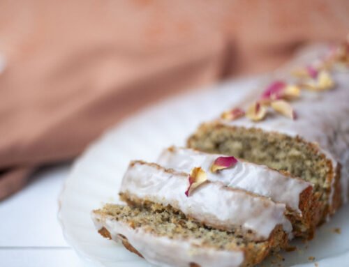 Cardamom poppy seed loaf with a rose glaze